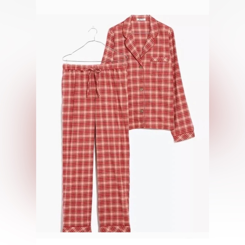 Madewell NWT Bedtime Beiling Plaid Pajama Set (2pc) Size Large in Dark Cinnabar - Picture 4 of 6
